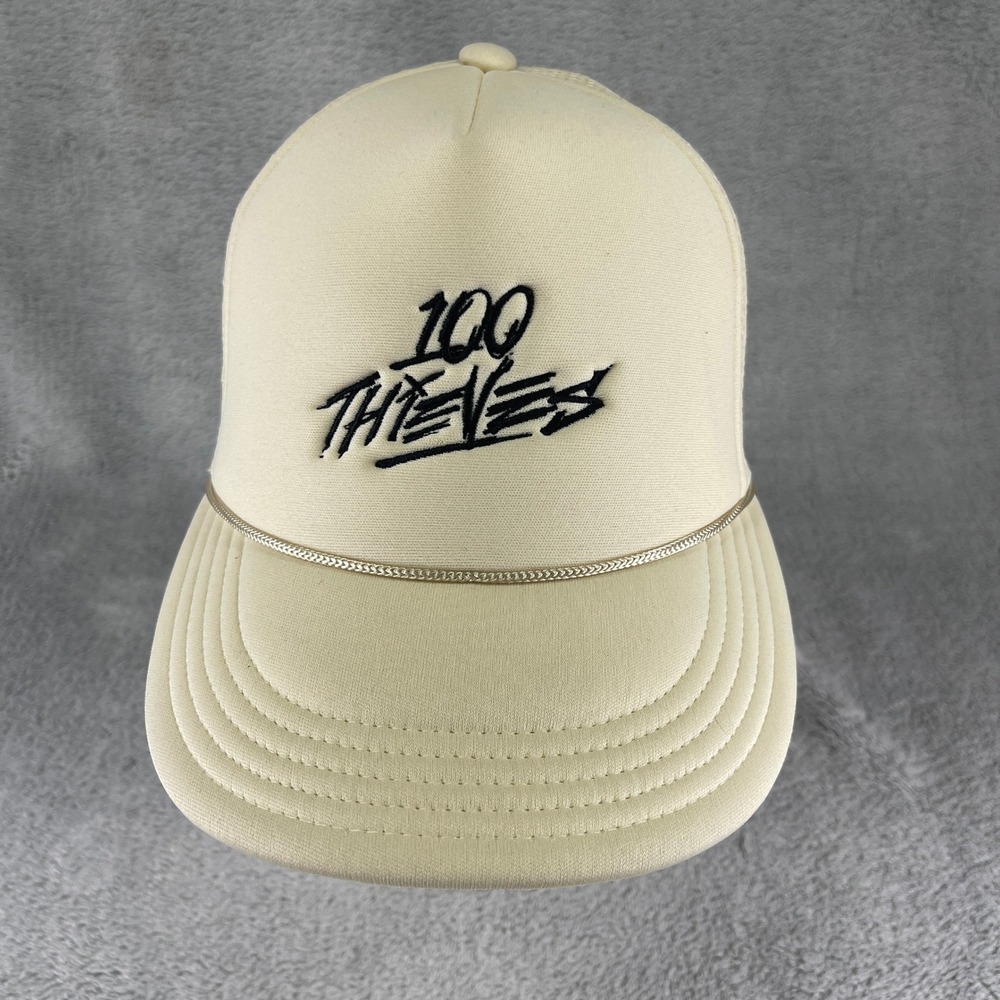 100 Thieves Trucker Hat Mens OS Cream Logo Mesh Snapback Rope Detail
